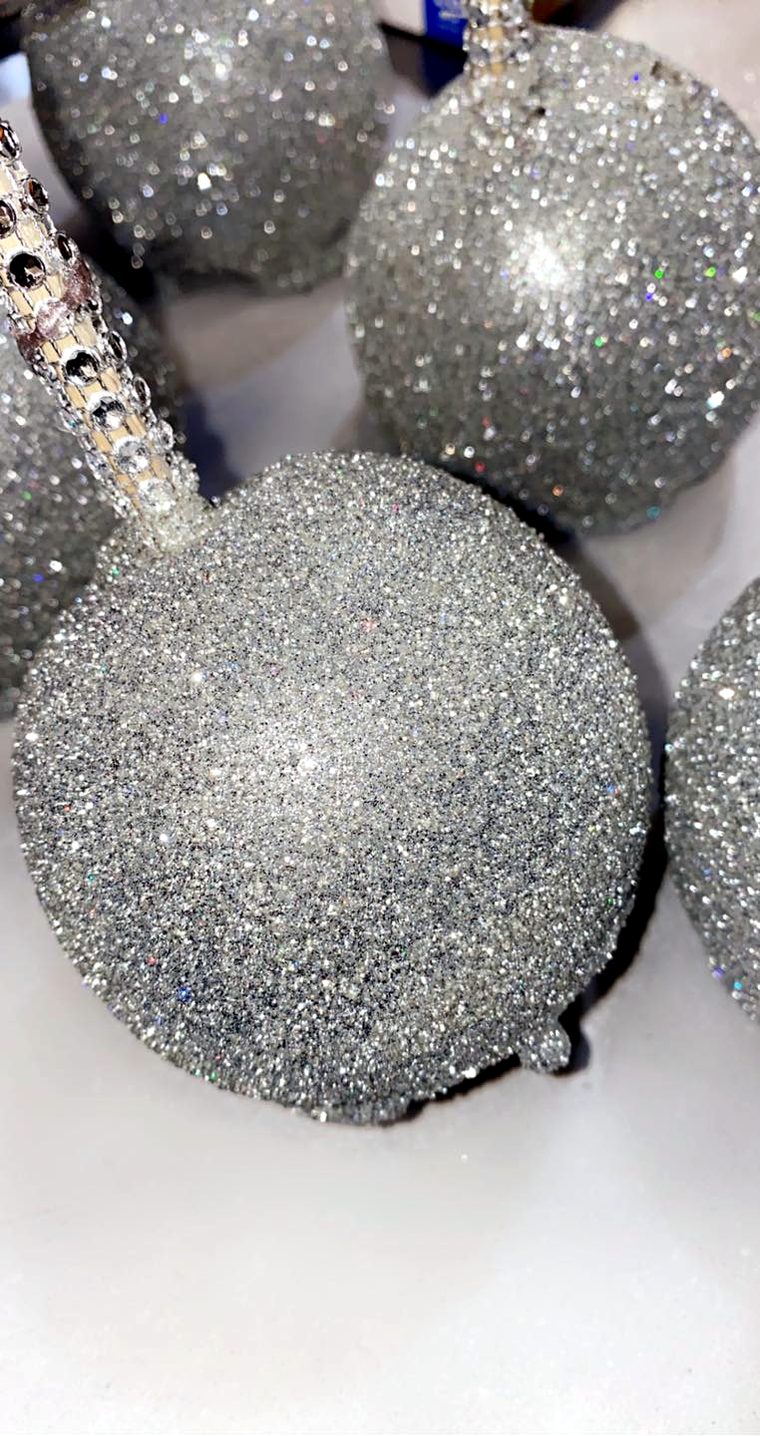 Silver glitter candy apples with rhinestone wrapped sticks